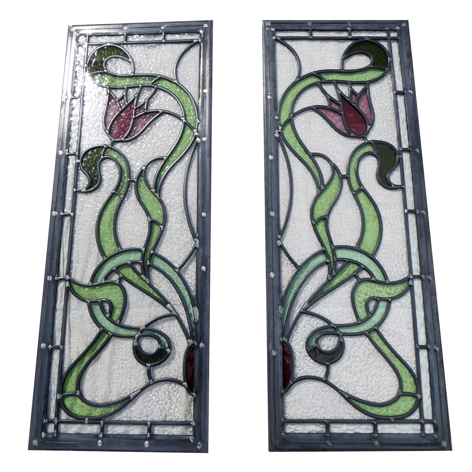 Intricate Art Nouveau Stained Glass Panels
