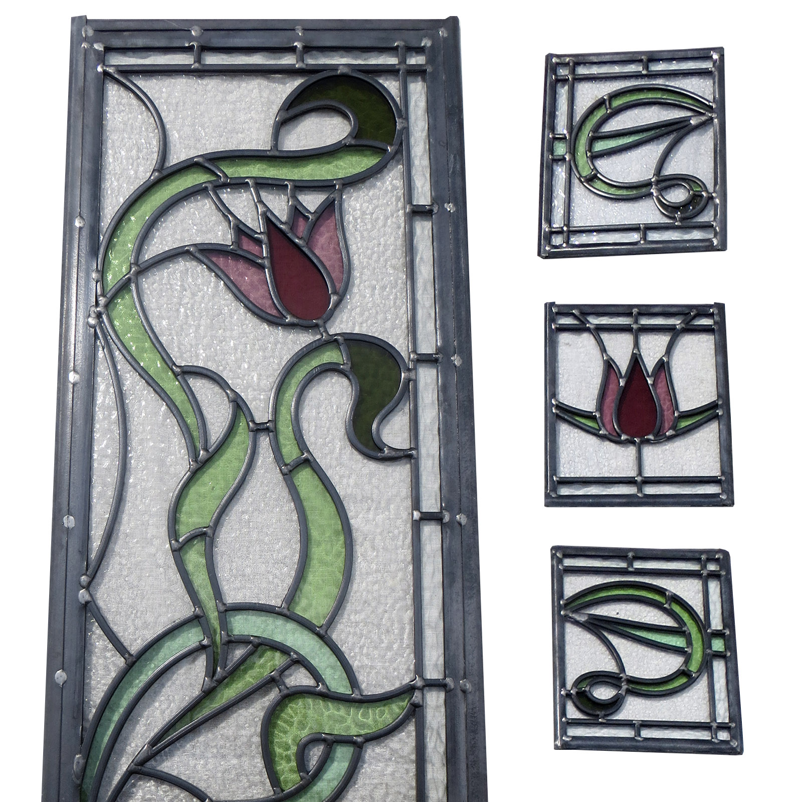 Intricate Art Nouveau Stained Glass Panels