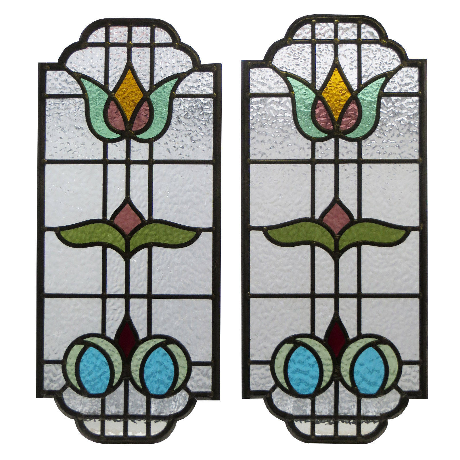 Floral Art Nouveau Stained Glass Panels - From Period Home Style