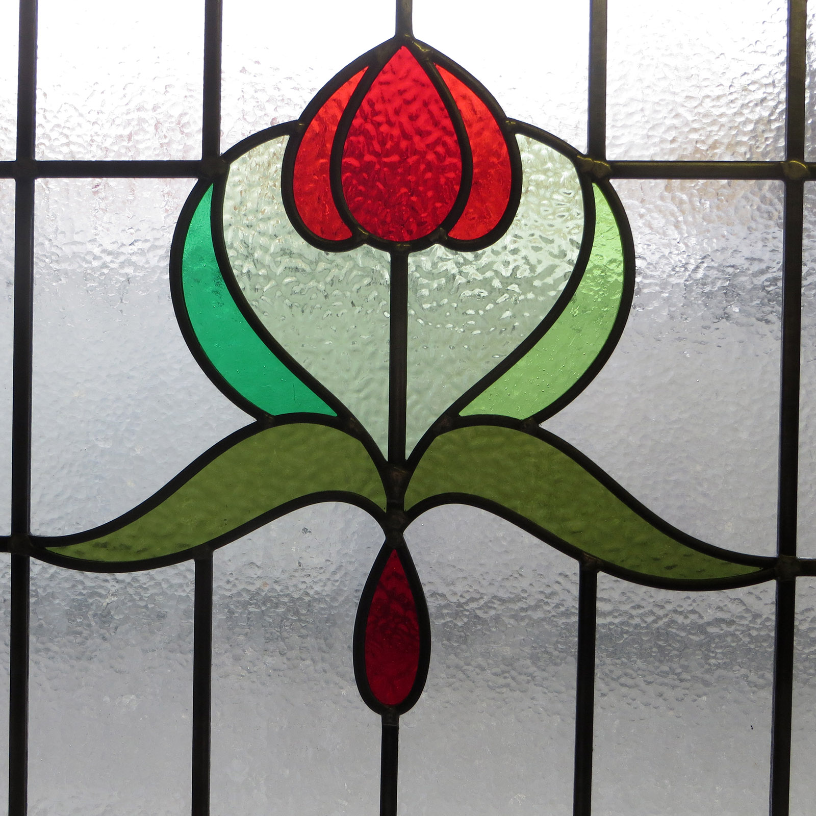 Arched Art Nouveau Stained Glass Panel From Period Home