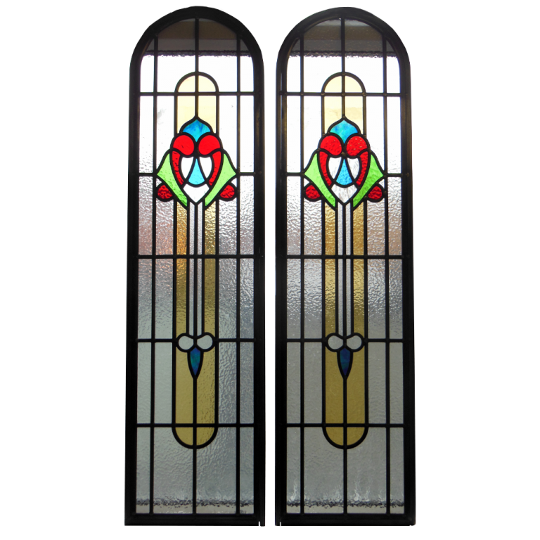 Art Nouveau Torches Stained Glass Panels From Period Home Style