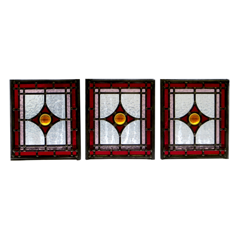 Edwardian Square Stained Glass Panels From Period Home Style
