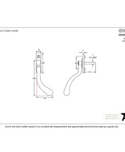 Black Peardrop Espag Handle (RH) (Large)