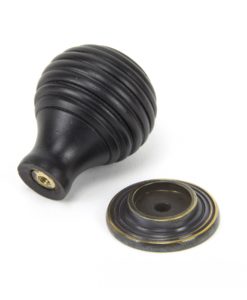 Small Ebony & Antique Brass Beehive Knob