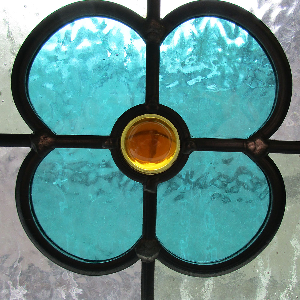 Edwardian Floral Square Stained Glass Panel From Period Home Style