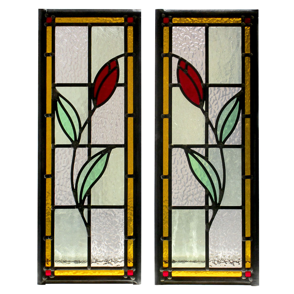 Edwardian Floral Stained Glass Panels From Period Home Style