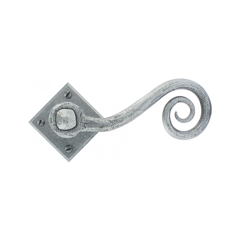 Pewter Monkeytail Lever Handle On Diamond Rosette