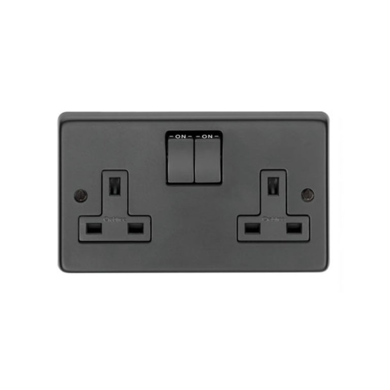 Matt Black Double 13 Amp Switched Socket - Period Home Style