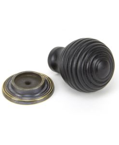 Large Ebony & Antique Brass Beehive Cabinet Knob