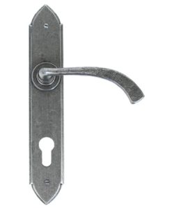 Pewter Patina Gothic Curved Euro Lever Set