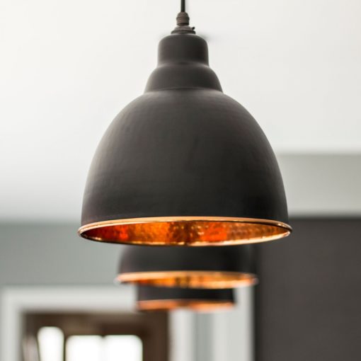 Brindley Pendant Light In Black & Hammered Copper