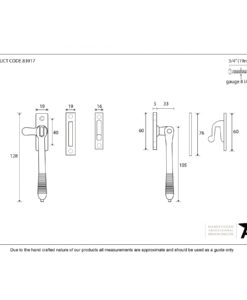 Reeded Window Fastener In Aged Brass