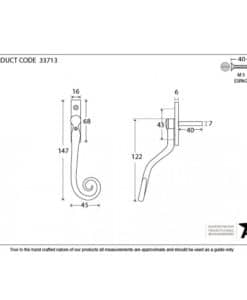 Pewter Monkeytail Espagnolette Fastener (RH) - Small