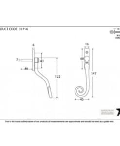 Pewter Monkeytail Espagnolette Fastener (LH) - Small