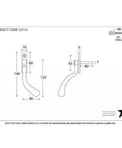 Pewter Peardrop Espagnolette Fastener (RH) - Small