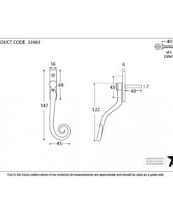 Black Monkeytail Espagnolette Fastener (RH) - Small