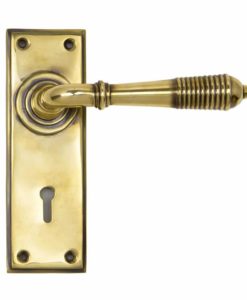 Aged Brass Reeded Lever Lock Set