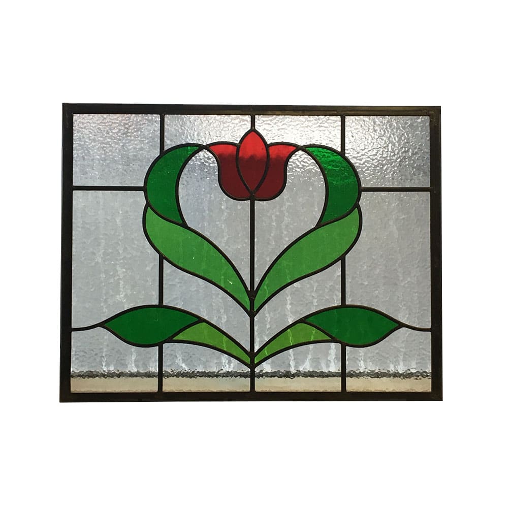 1930s Art Nouveau Rose Stained Glass Design Period Home Style